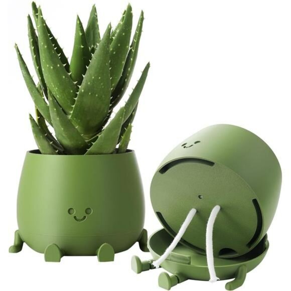 Happy Face Self Watering Planter Pot with Drainage Indoor Outdoor Succulent - Picture 4 of 8